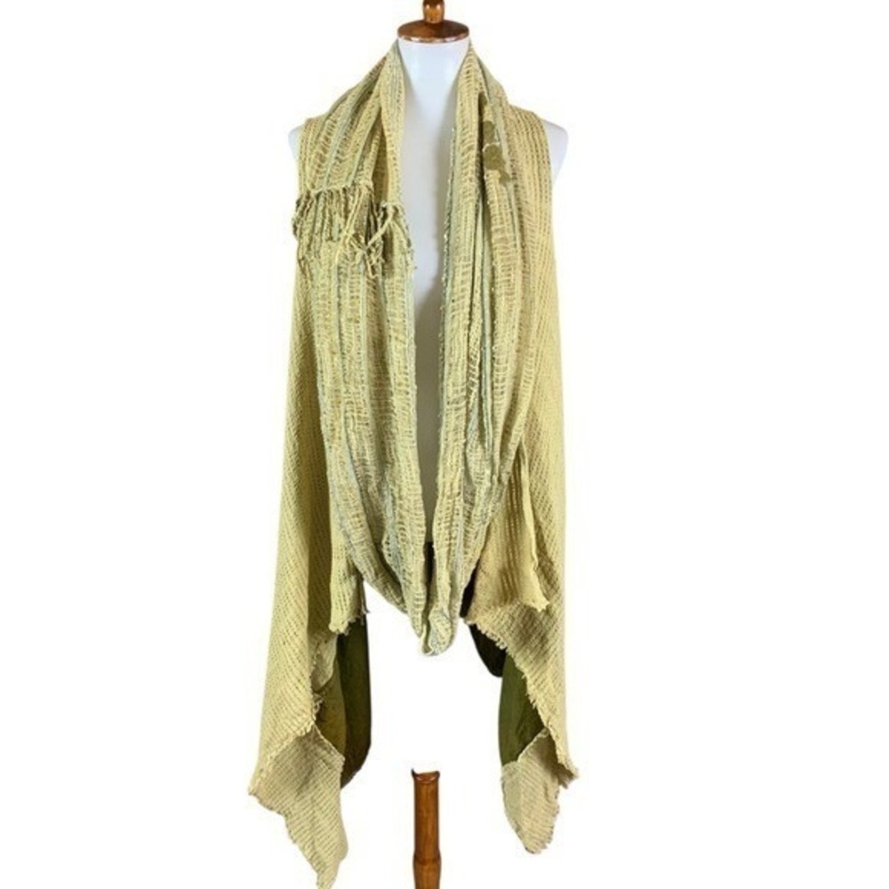 Luth Garde Boho Drape Shawl Wrap Textured Open Front‎ Artisanal Scarf Vest